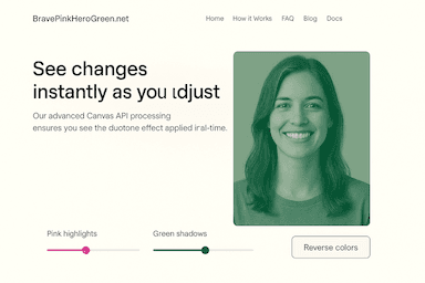 Instant duotone transformation from grayscale to pink and green